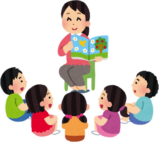Illustration of a Woman Reading a Storybook to Children