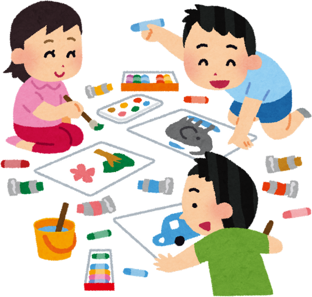 Illustration of Children Drawing and Painting